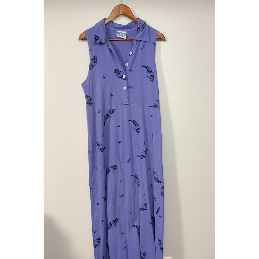 Vintage 90's Zip Code Maxi Dress Seashell Print Womens Large Blue